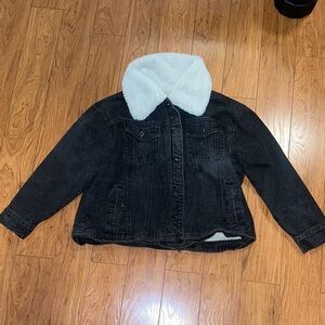 Woman Black Denim Jacket with White Collar